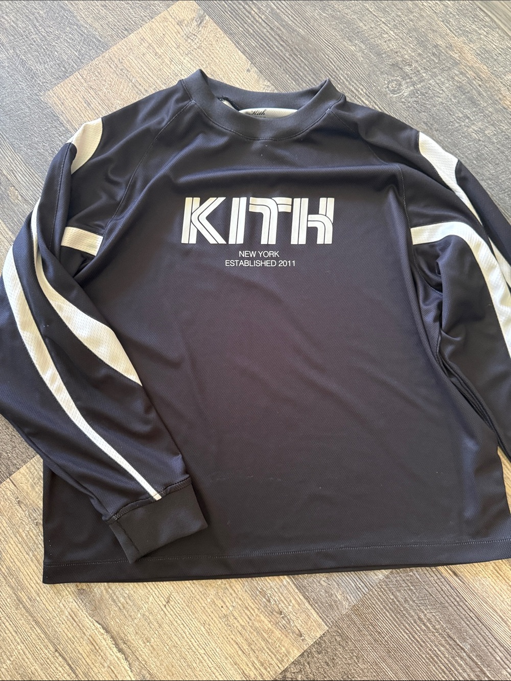 Kith Black Long Sleeve Crew with White Stripe Accents